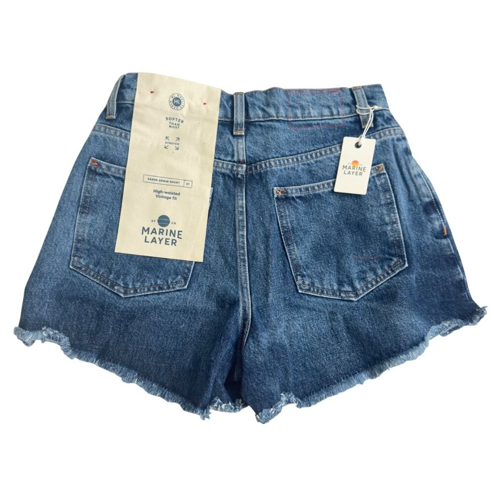 Marine Layer Sasha Denim Shorts High-Waisted Washed Size 27 raw cut hem cotton - Picture 3 of 15
